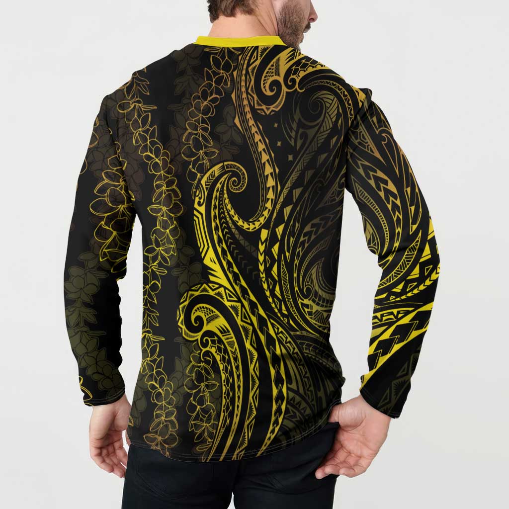 Polynesia Plumeria Lei Button Sweatshirt Black Gold Curves Motif LT7 - Polynesian Pride