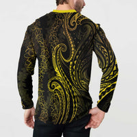 Polynesia Plumeria Lei Button Sweatshirt Black Gold Curves Motif LT7 - Polynesian Pride