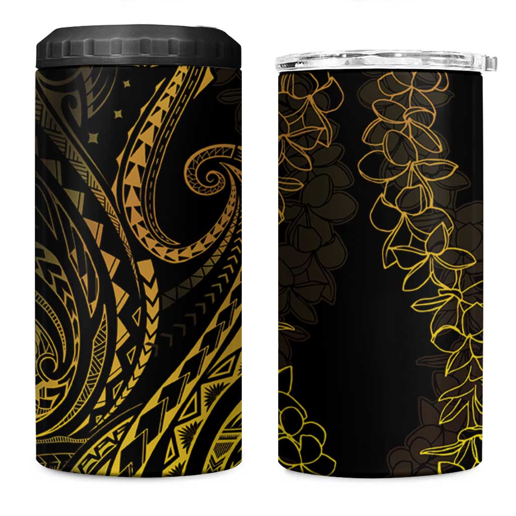 Polynesia Plumeria Lei 4 in 1 Can Cooler Tumbler Black Gold Curves Motif LT7 One Size: 16 oz Gold - Polynesian Pride
