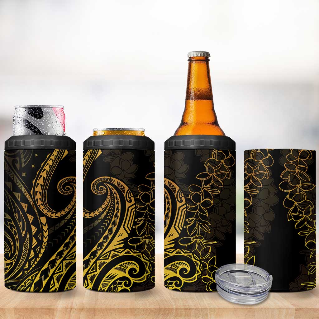 Polynesia Plumeria Lei 4 in 1 Can Cooler Tumbler Black Gold Curves Motif LT7 - Polynesian Pride