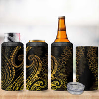 Polynesia Plumeria Lei 4 in 1 Can Cooler Tumbler Black Gold Curves Motif LT7 - Polynesian Pride