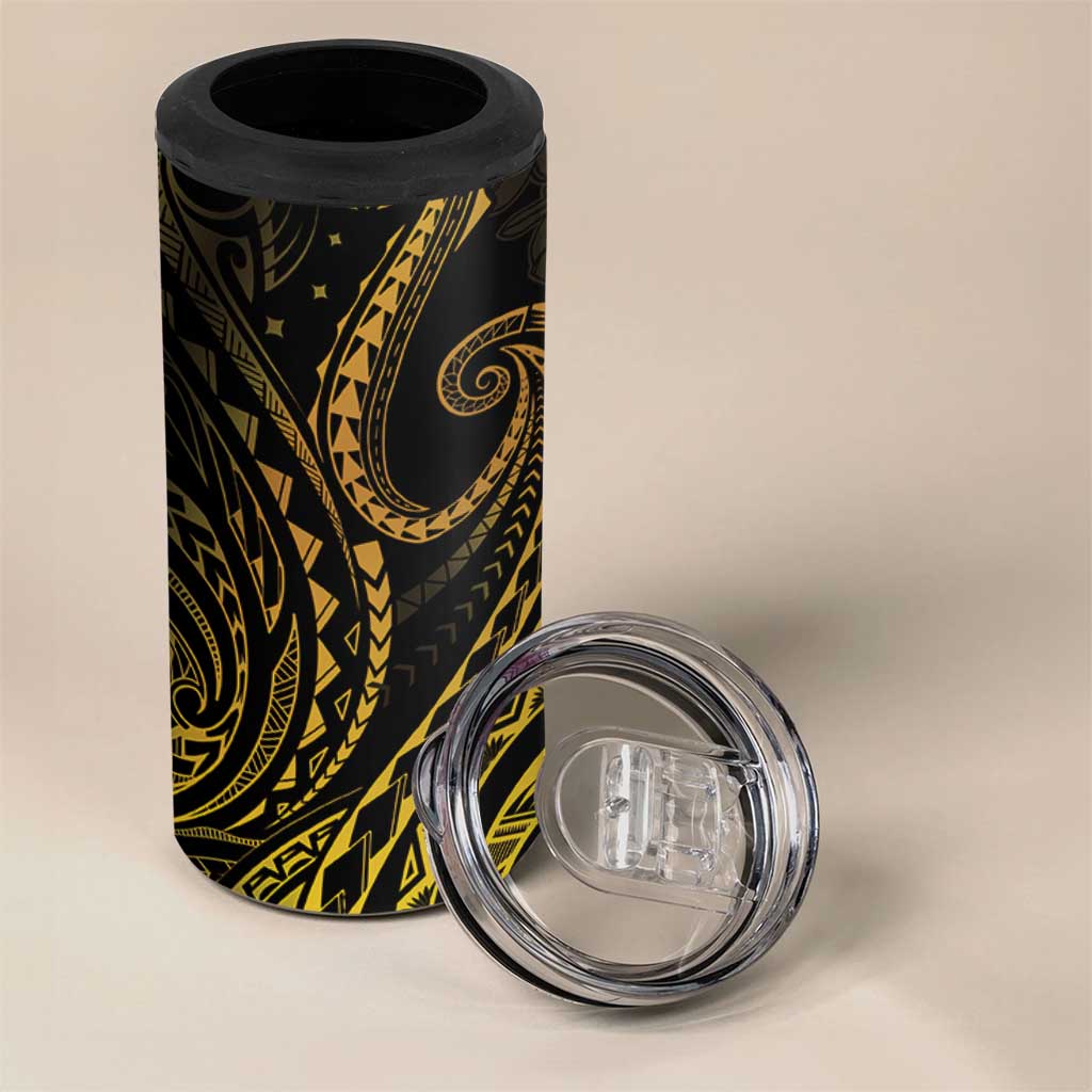 Polynesia Plumeria Lei 4 in 1 Can Cooler Tumbler Black Gold Curves Motif LT7 - Polynesian Pride