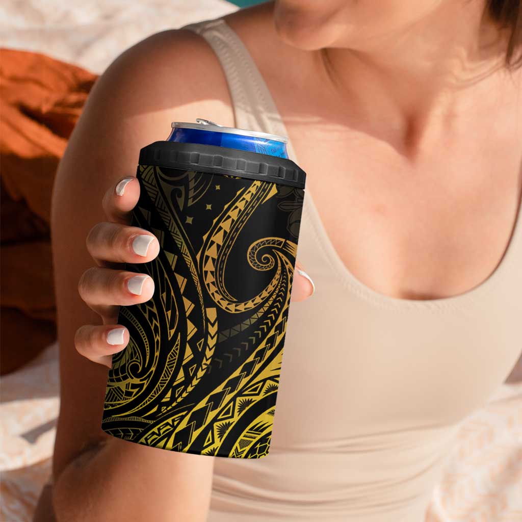 Polynesia Plumeria Lei 4 in 1 Can Cooler Tumbler Black Gold Curves Motif LT7 - Polynesian Pride