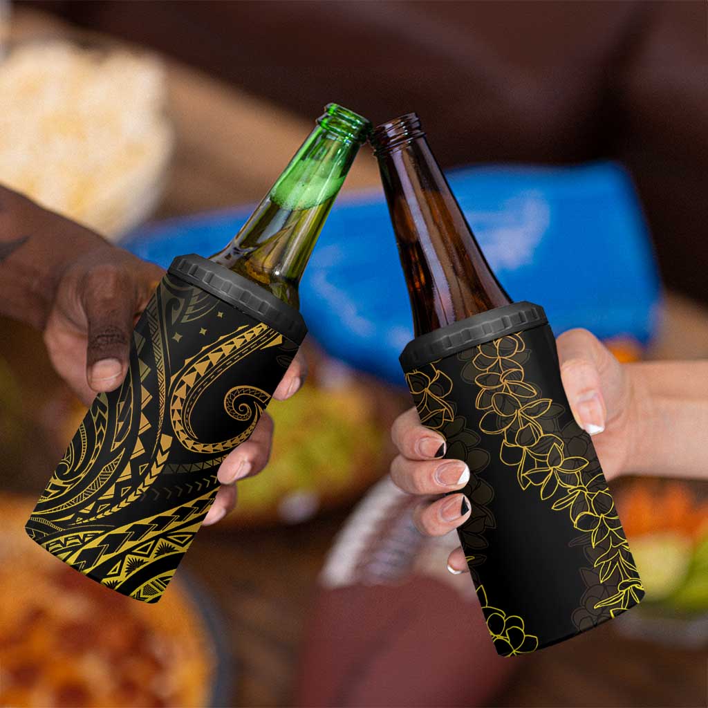 Polynesia Plumeria Lei 4 in 1 Can Cooler Tumbler Black Gold Curves Motif LT7 - Polynesian Pride