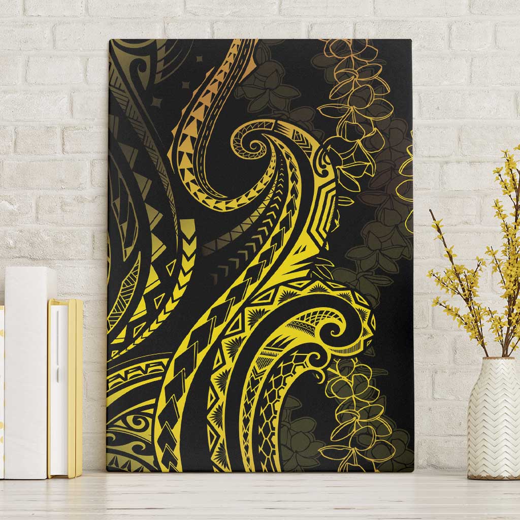 Polynesia Plumeria Lei Canvas Wall Art Black Gold Curves Motif LT7 Without Frame Gold - Polynesian Pride