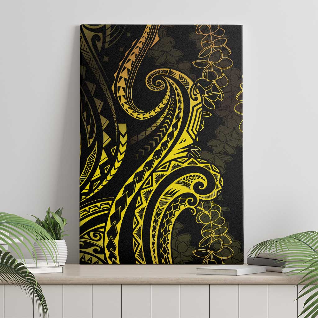 Polynesia Plumeria Lei Canvas Wall Art Black Gold Curves Motif LT7 - Polynesian Pride
