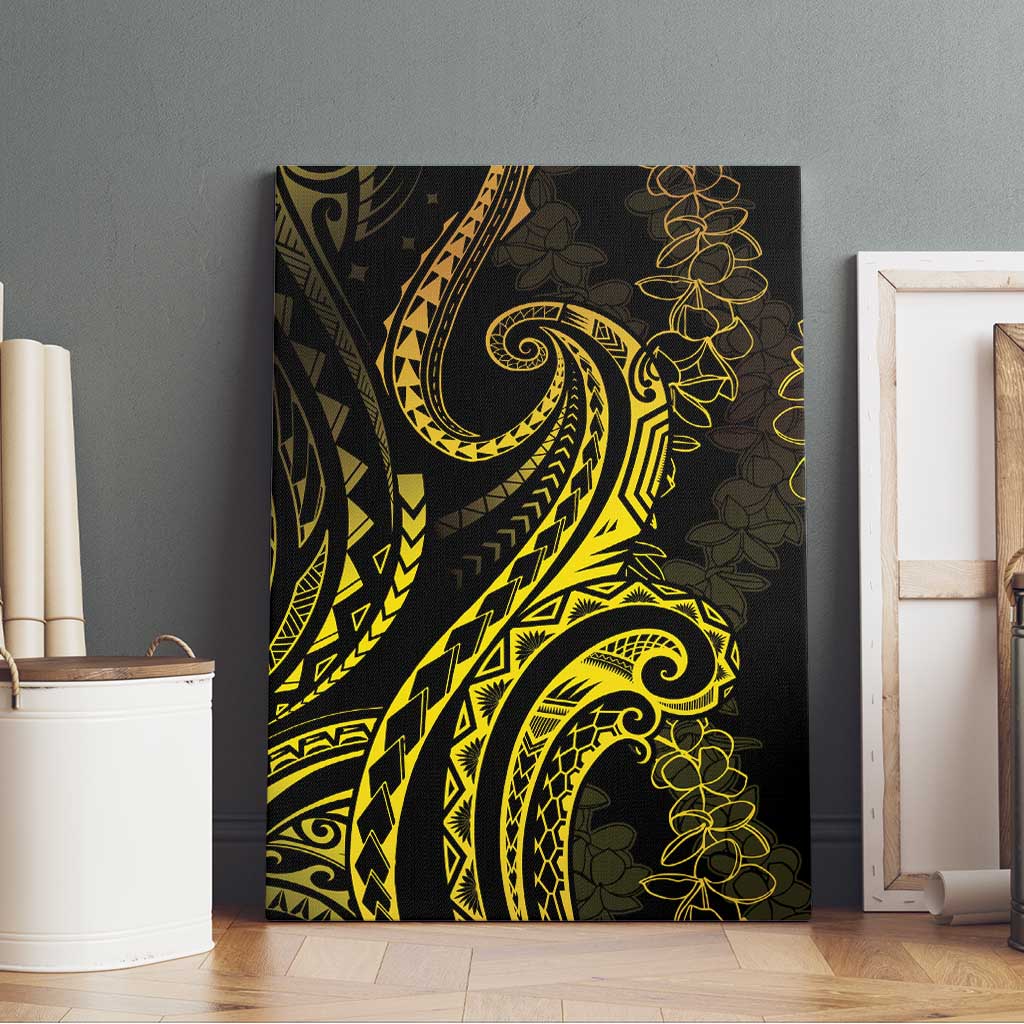 Polynesia Plumeria Lei Canvas Wall Art Black Gold Curves Motif LT7 - Polynesian Pride