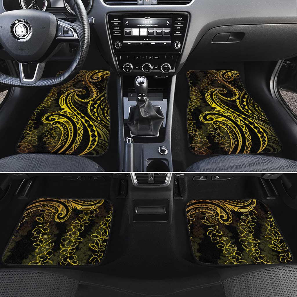 Polynesia Plumeria Lei Car Mats Black Gold Curves Motif LT7 Set 4pcs Gold - Polynesian Pride