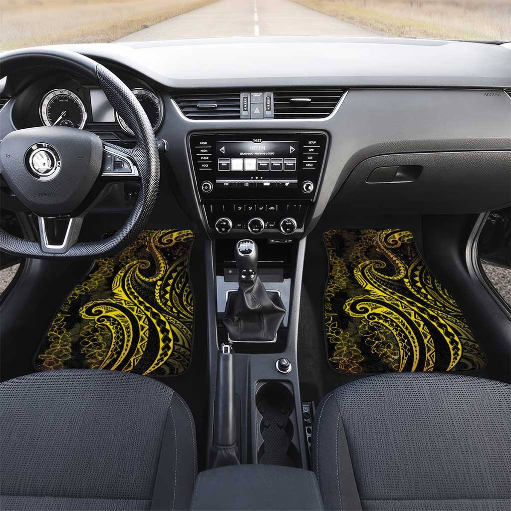 Polynesia Plumeria Lei Car Mats Black Gold Curves Motif LT7 Set 2pcs - Front Gold - Polynesian Pride