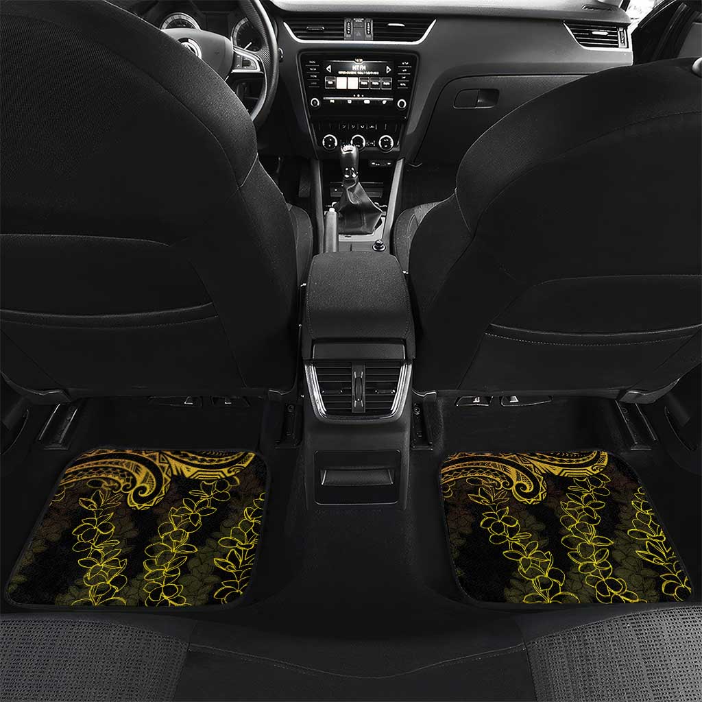Polynesia Plumeria Lei Car Mats Black Gold Curves Motif LT7 Set 2pcs - Back Gold - Polynesian Pride