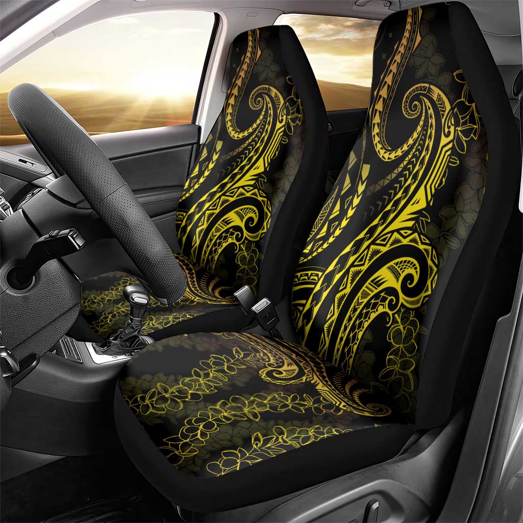 Polynesia Plumeria Lei Car Seat Cover Black Gold Curves Motif