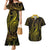 Polynesia Plumeria Lei Couples Matching Mermaid Dress and Hawaiian Shirt Black Gold Curves Motif