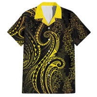 Polynesia Plumeria Lei Family Matching Long Sleeve Bodycon Dress and Hawaiian Shirt Black Gold Curves Motif