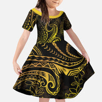 Polynesia Plumeria Lei Family Matching Summer Maxi Dress and Hawaiian Shirt Black Gold Curves Motif