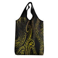 Polynesia Plumeria Lei Grocery Bag Black Gold Curves Motif LT7 - Polynesian Pride