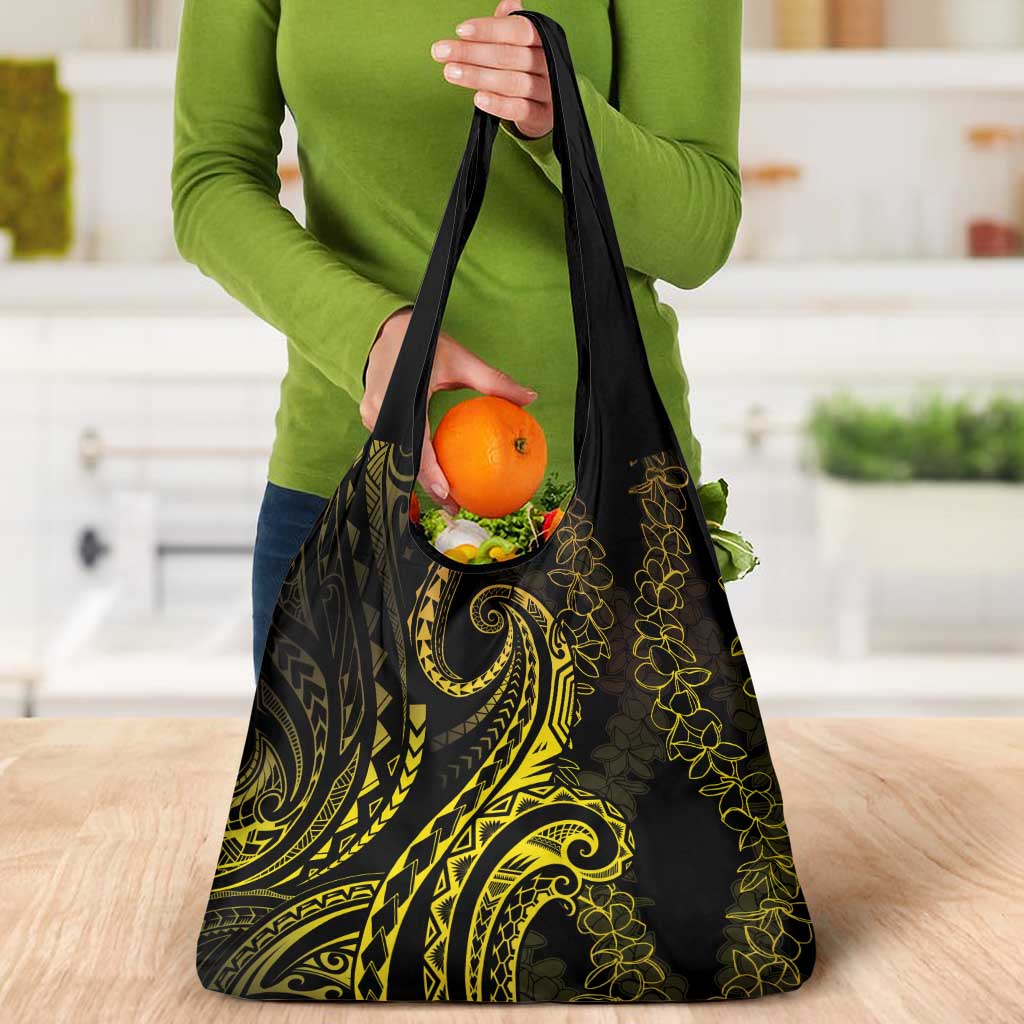 Polynesia Plumeria Lei Grocery Bag Black Gold Curves Motif LT7 - Polynesian Pride