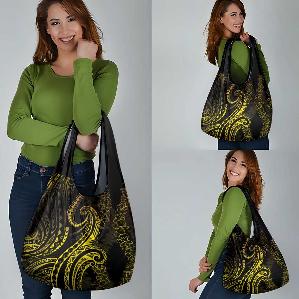 Polynesia Plumeria Lei Grocery Bag Black Gold Curves Motif LT7 - Polynesian Pride