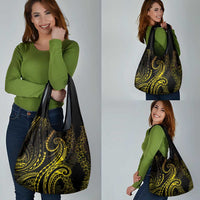 Polynesia Plumeria Lei Grocery Bag Black Gold Curves Motif LT7 - Polynesian Pride