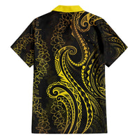 Polynesia Plumeria Lei Hawaiian Shirt Black Gold Curves Motif LT7 - Polynesian Pride