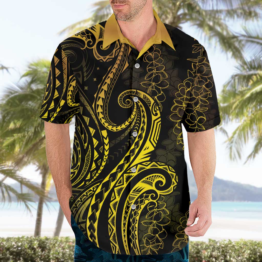 Polynesia Plumeria Lei Hawaiian Shirt Black Gold Curves Motif LT7 - Polynesian Pride