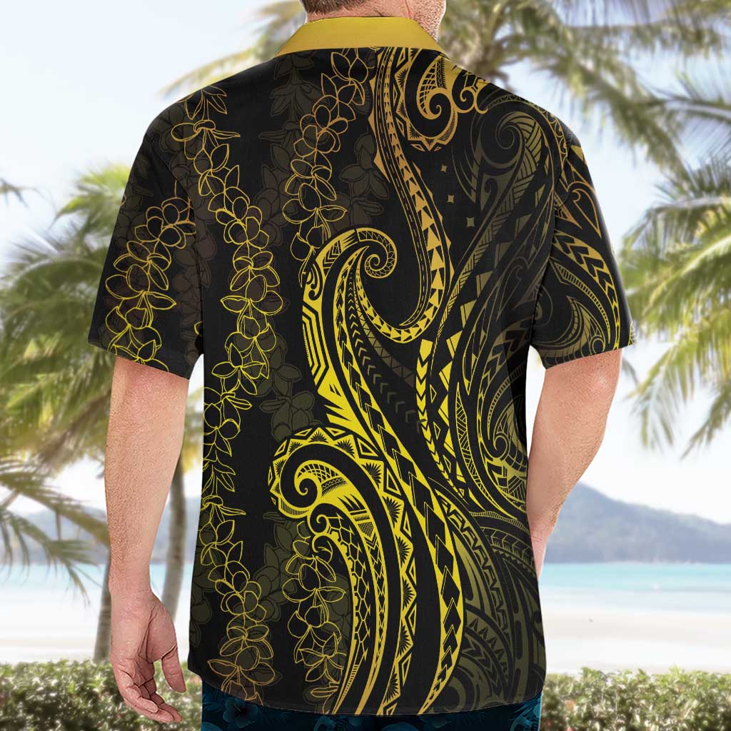 Polynesia Plumeria Lei Hawaiian Shirt Black Gold Curves Motif LT7 - Polynesian Pride