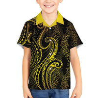 Polynesia Plumeria Lei Hawaiian Shirt Black Gold Curves Motif LT7 - Polynesian Pride