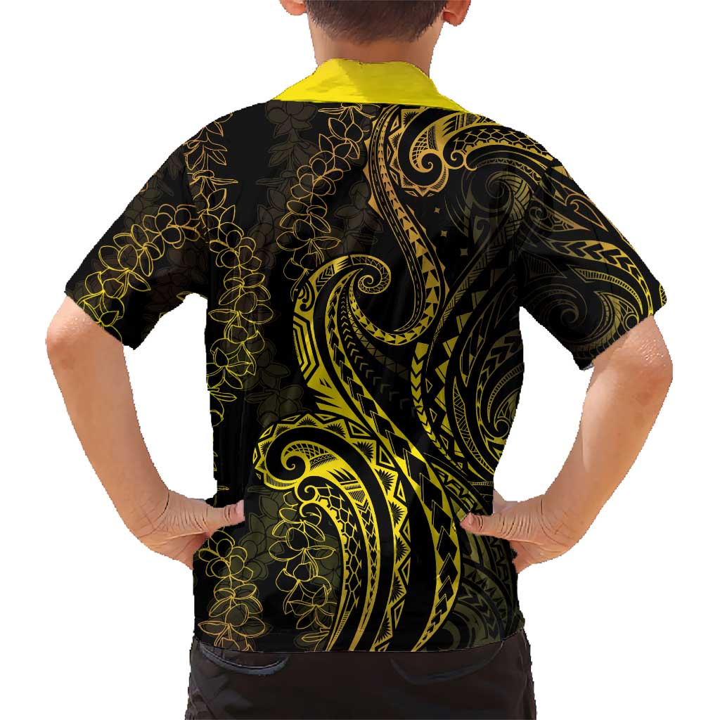 Polynesia Plumeria Lei Hawaiian Shirt Black Gold Curves Motif LT7 - Polynesian Pride