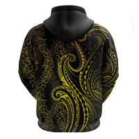 Polynesia Plumeria Lei Hoodie Black Gold Curves Motif