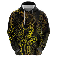 Polynesia Plumeria Lei Hoodie Black Gold Curves Motif