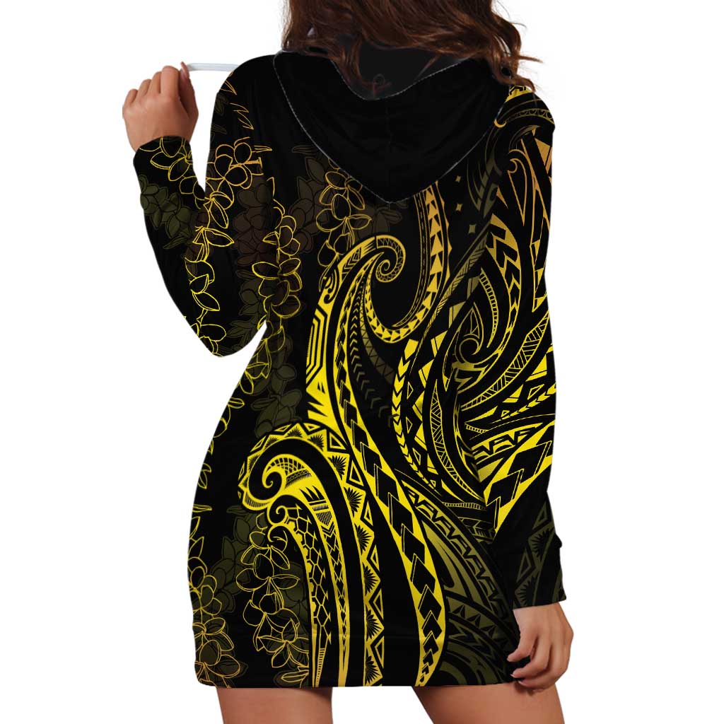 Polynesia Plumeria Lei Hoodie Dress Black Gold Curves Motif