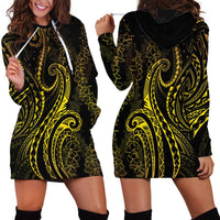 Polynesia Plumeria Lei Hoodie Dress Black Gold Curves Motif