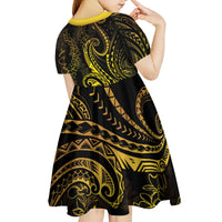 Polynesia Plumeria Lei Kid Short Sleeve Dress Black Gold Curves Motif LT7 - Polynesian Pride