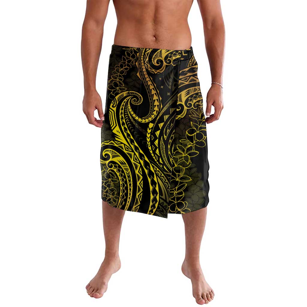 Polynesia Plumeria Lei Lavalava Black Gold Curves Motif