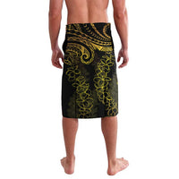 Polynesia Plumeria Lei Lavalava Black Gold Curves Motif