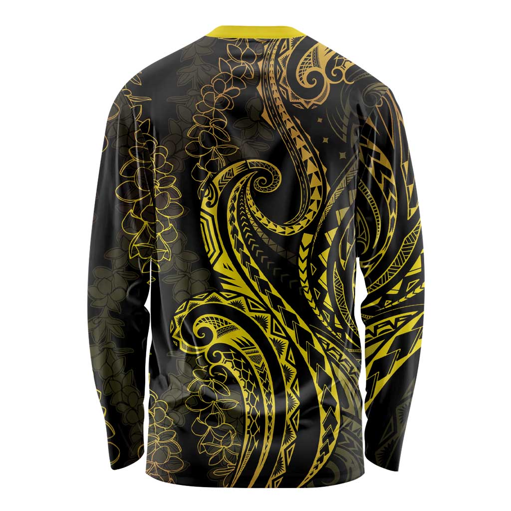 Polynesia Plumeria Lei Long Sleeve Shirt Black Gold Curves Motif LT7 - Polynesian Pride