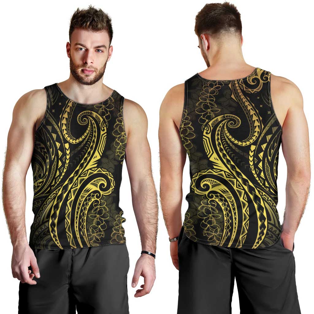 Polynesia Plumeria Lei Men Tank Top Black Gold Curves Motif LT7 - Polynesian Pride