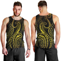 Polynesia Plumeria Lei Men Tank Top Black Gold Curves Motif LT7 - Polynesian Pride