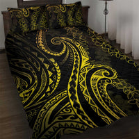 Polynesia Plumeria Lei Quilt Bed Set Black Gold Curves Motif