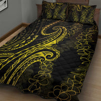 Polynesia Plumeria Lei Quilt Bed Set Black Gold Curves Motif