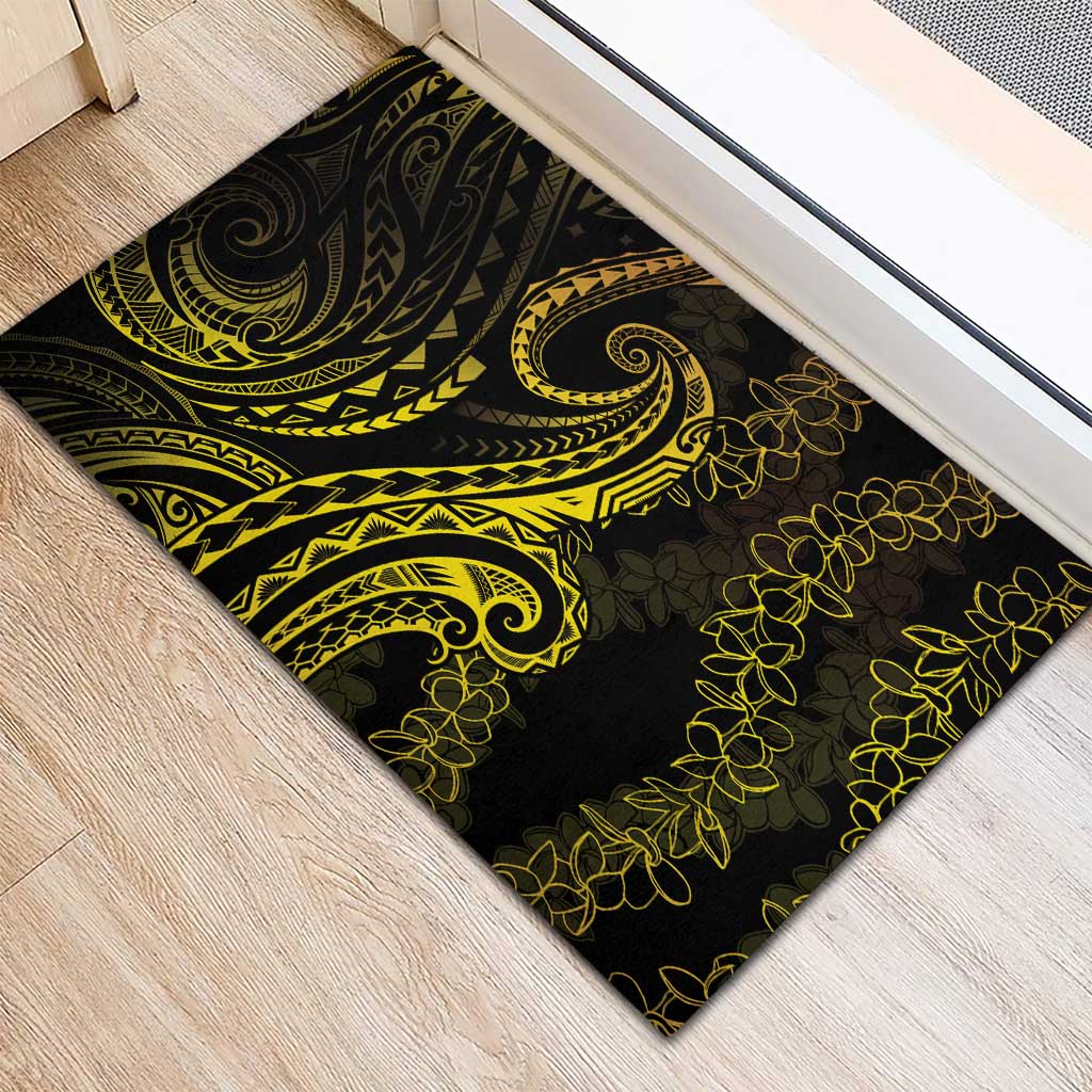 Polynesia Plumeria Lei Rubber Doormat Black Gold Curves Motif LT7 - Polynesian Pride