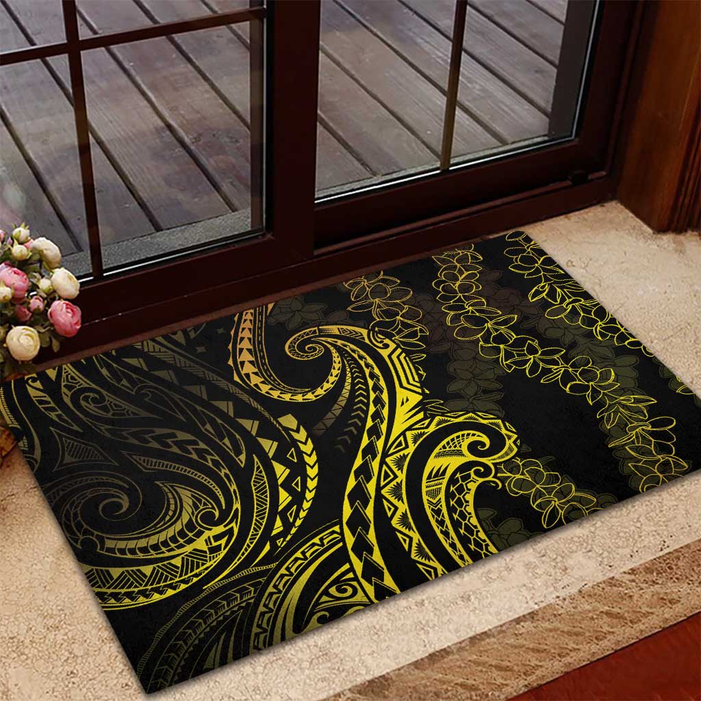 Polynesia Plumeria Lei Rubber Doormat Black Gold Curves Motif LT7 - Polynesian Pride