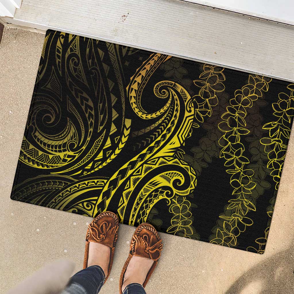 Polynesia Plumeria Lei Rubber Doormat Black Gold Curves Motif LT7 - Polynesian Pride