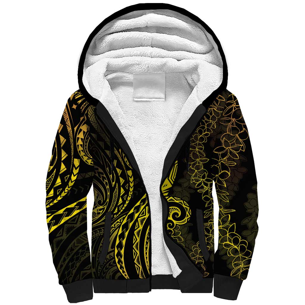 Polynesia Plumeria Lei Sherpa Hoodie Black Gold Curves Motif LT7 Unisex Gold - Polynesian Pride