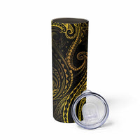 Polynesia Plumeria Lei Skinny Tumbler Black Gold Curves Motif