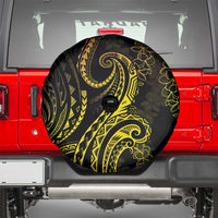 Polynesia Plumeria Lei Spare Tire Cover Black Gold Curves Motif
