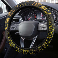 Polynesia Plumeria Lei Steering Wheel Cover Black Gold Curves Motif LT7 - Polynesian Pride