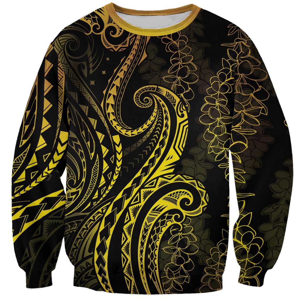 Polynesia Plumeria Lei Sweatshirt Black Gold Curves Motif LT7 Unisex Gold - Polynesian Pride