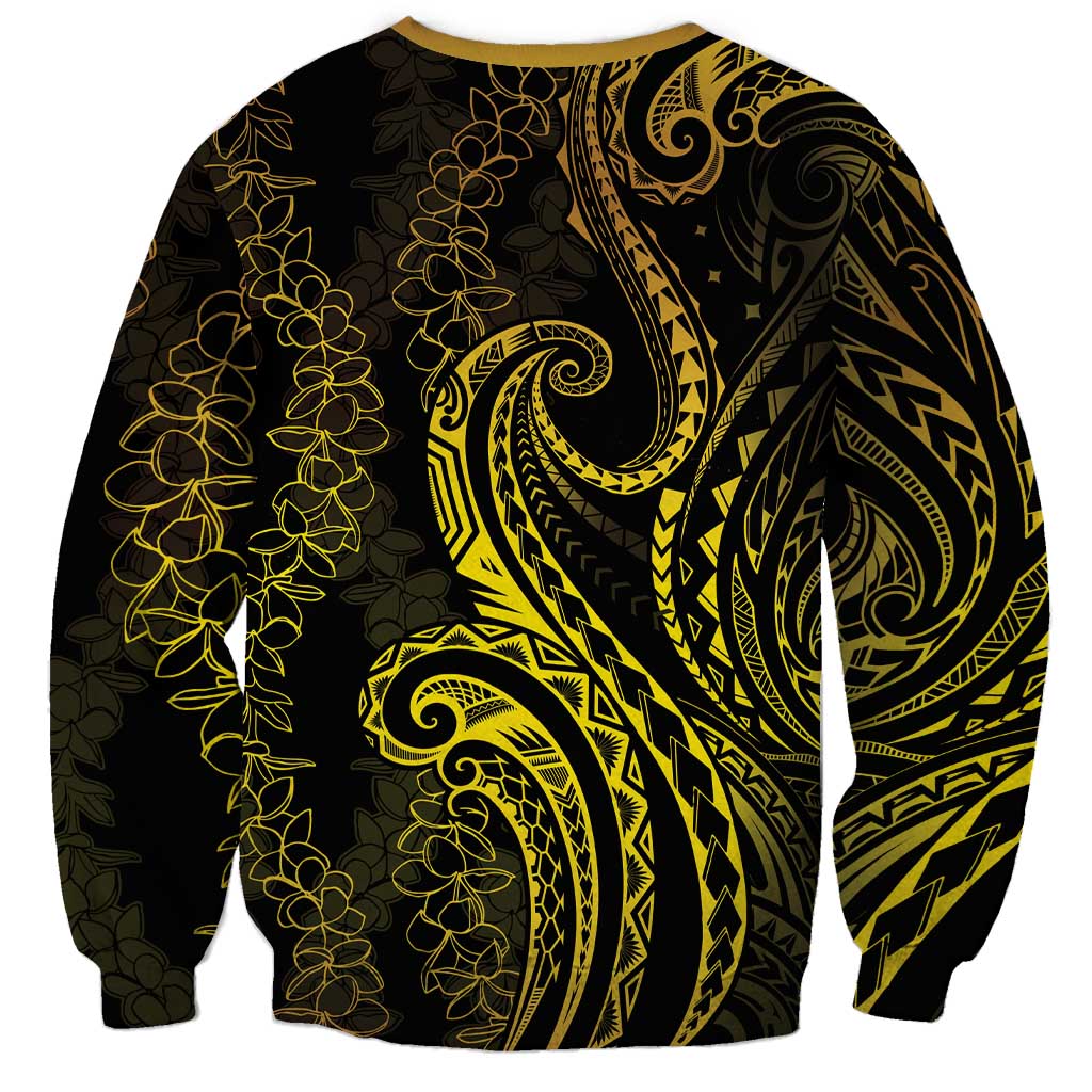Polynesia Plumeria Lei Sweatshirt Black Gold Curves Motif