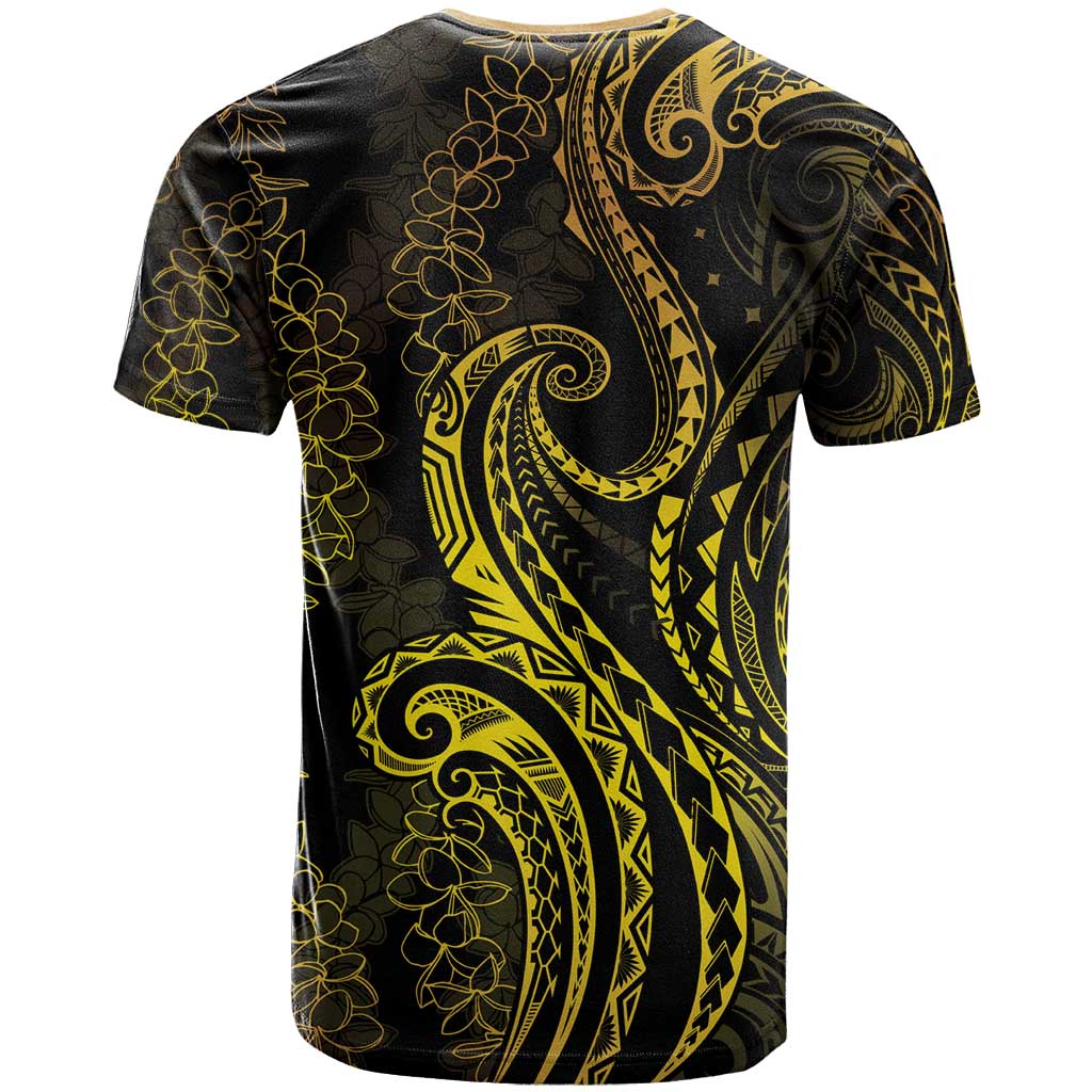 Polynesia Plumeria Lei T Shirt Black Gold Curves Motif