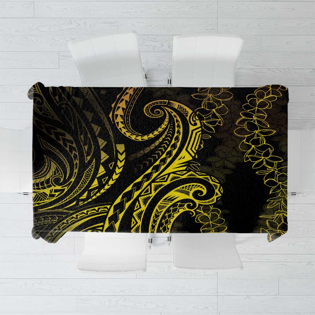 Polynesia Plumeria Lei Tablecloth Black Gold Curves Motif LT7 Gold - Polynesian Pride